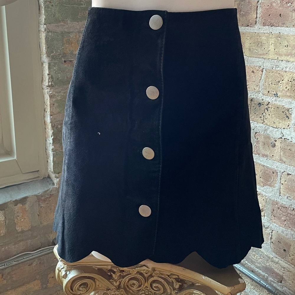 Black ASOS Real Suede Mini Skirt w/ Scalloped Hem - Picture 2 of 5